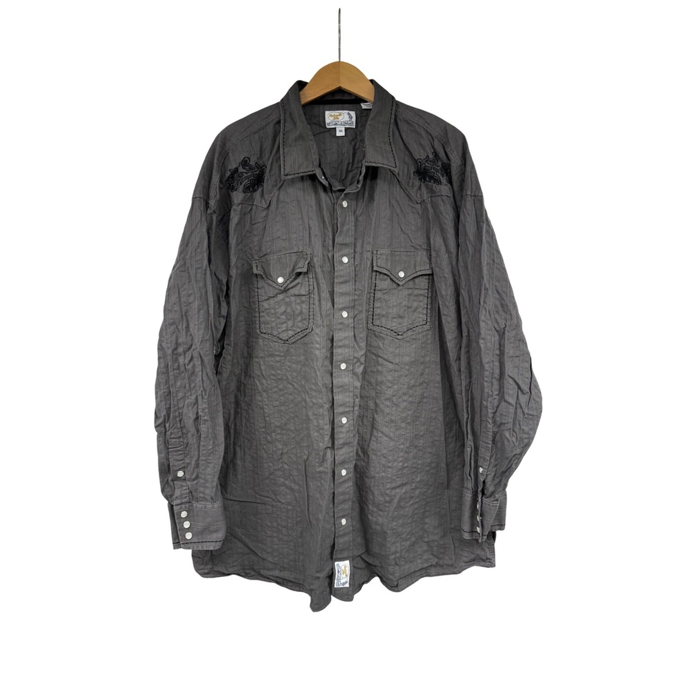 Panhandle Slim Mens XXL Grey Textured Embroidered Western Snap Button Shirt